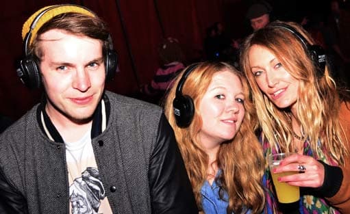 Wychwood Festival Headphone Disco clubbers gather for a photo.