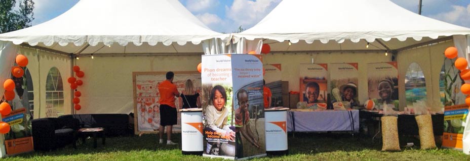 World Vision exhibition tent at Wychwood Festival.